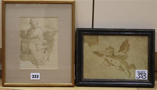 Two old master ink and wash drawings, 18 x 13cm and 15 x 22cm